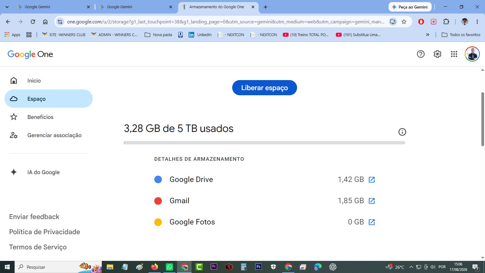 Google One com 5 TB de armazenamento